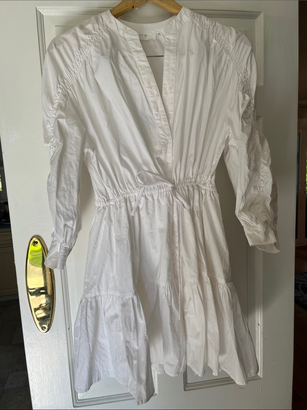 ASTR the. Label-White Drawstring Waist Tiered Poplin Dress